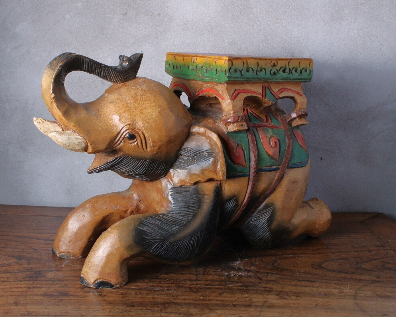 Unique Hand-Carved Elephant Plant Stand/Side Table - Symbol of Good Luck