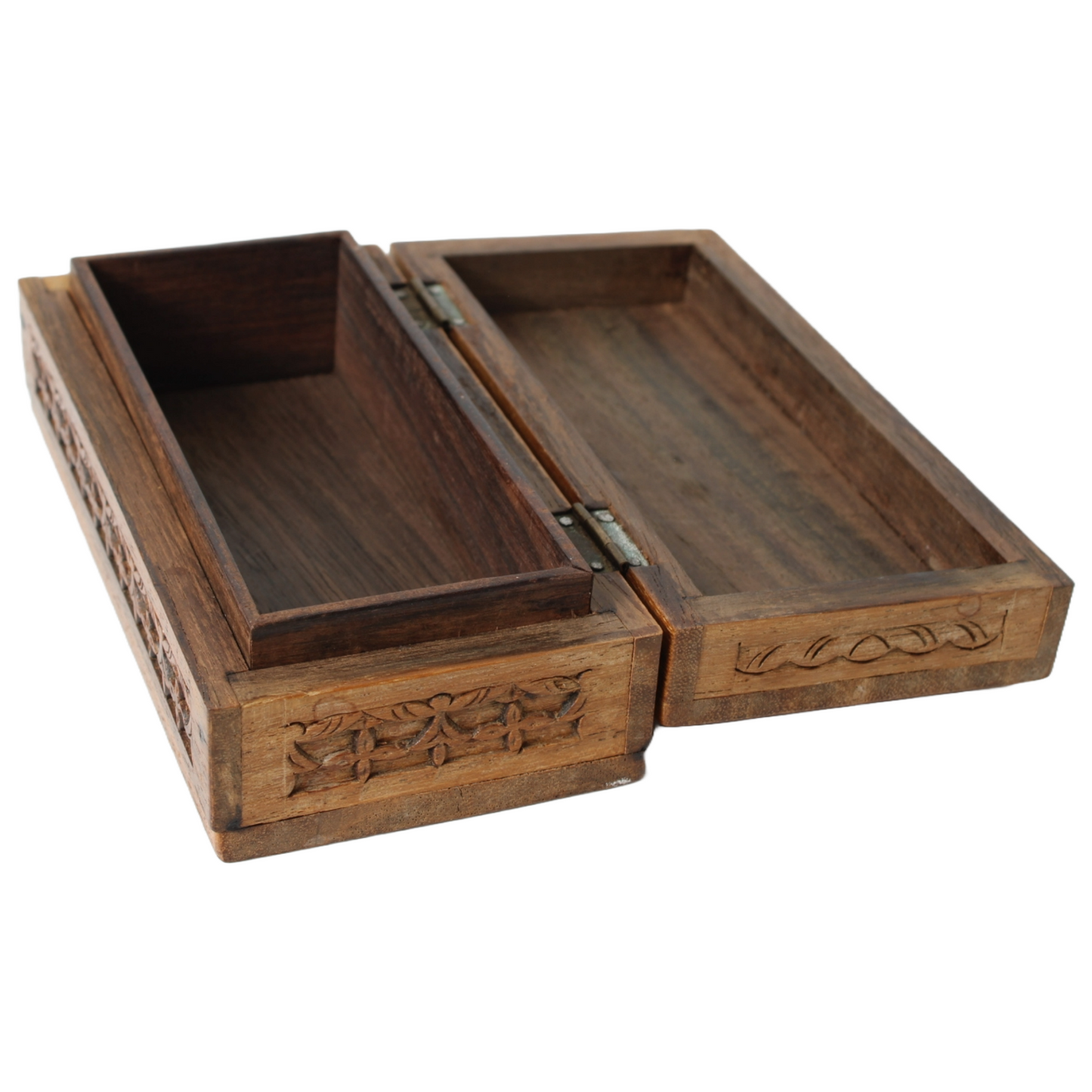 Hand-Carved Wooden Storage Box from India with Floral Motifs