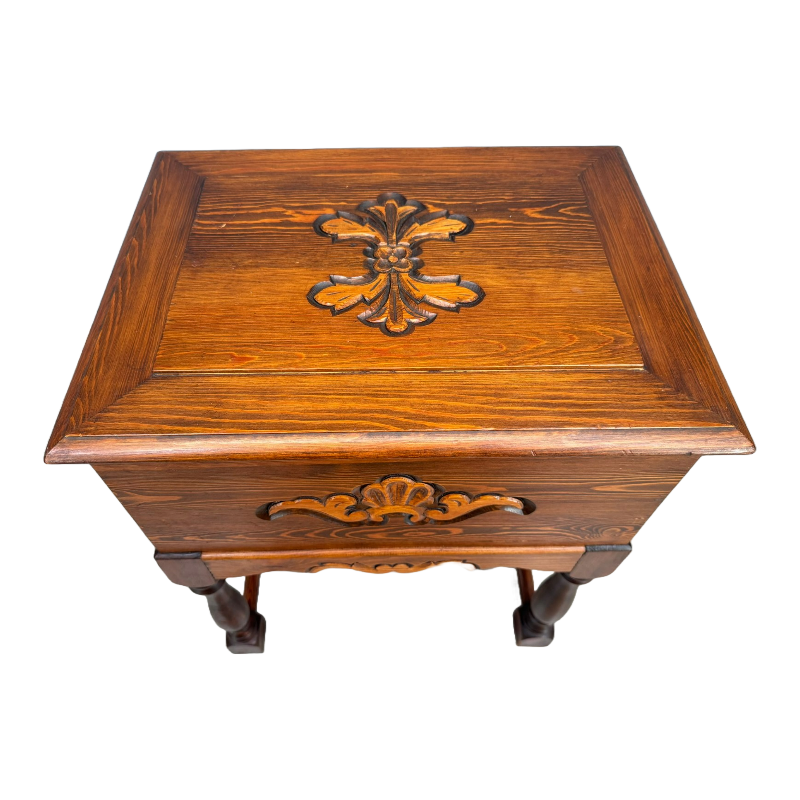 Vintage Scandinavian Sewing Chest on Legs with Hand-Carved Details