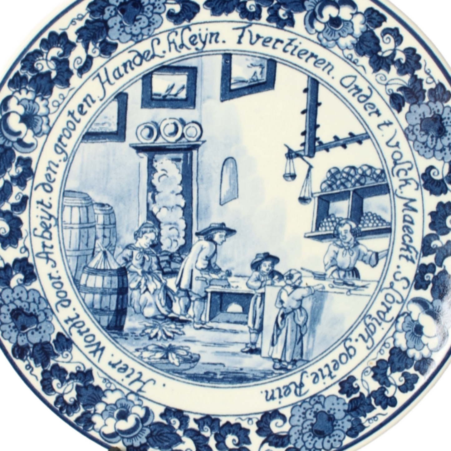 Hand-Painted Delft Blue Plate with Traditional Bakery Scene, 20th Century