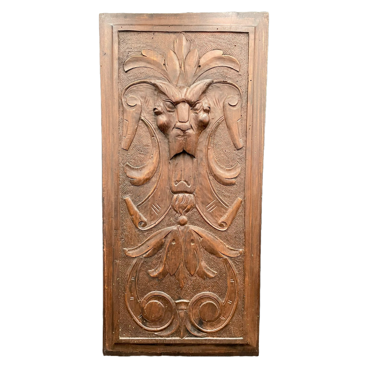 Antique French Hand-Carved Wood Panel with Gothic Baroque Lucifer Relief