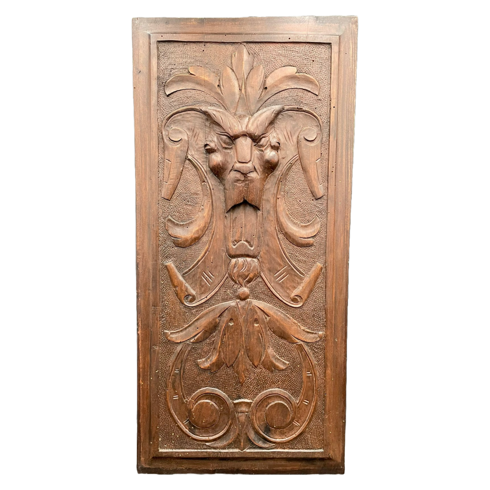 Antique French Hand-Carved Wood Panel with Gothic Baroque Lucifer Relief