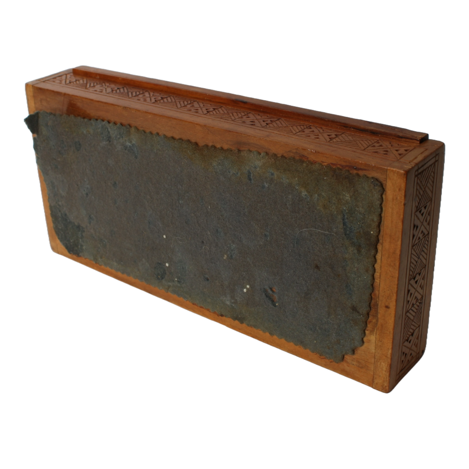 Antique Wooden Storage Box – Hand-Carved Geometric Design – Decorative and Funct
