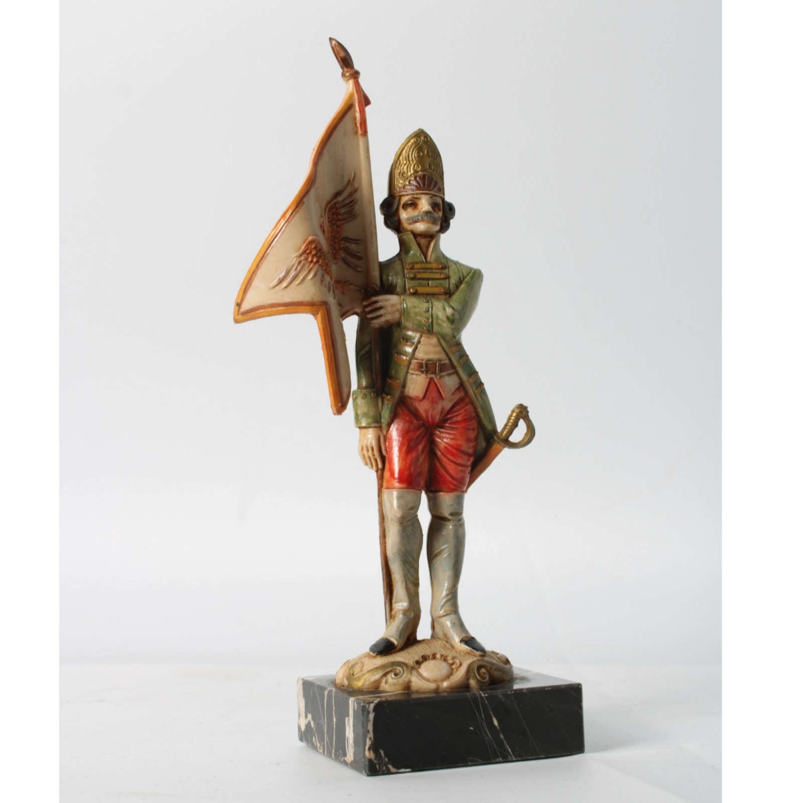 Hand-Painted Italian Soldier Figurine on Genuine Carrara Marble Base