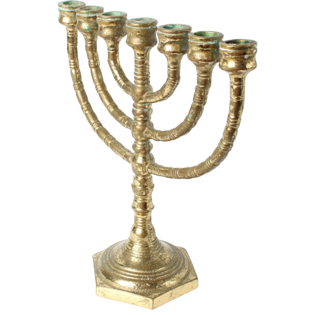 Antique Brass Menorah Candle Holder | Jewish Seven-Branched Candelabrum