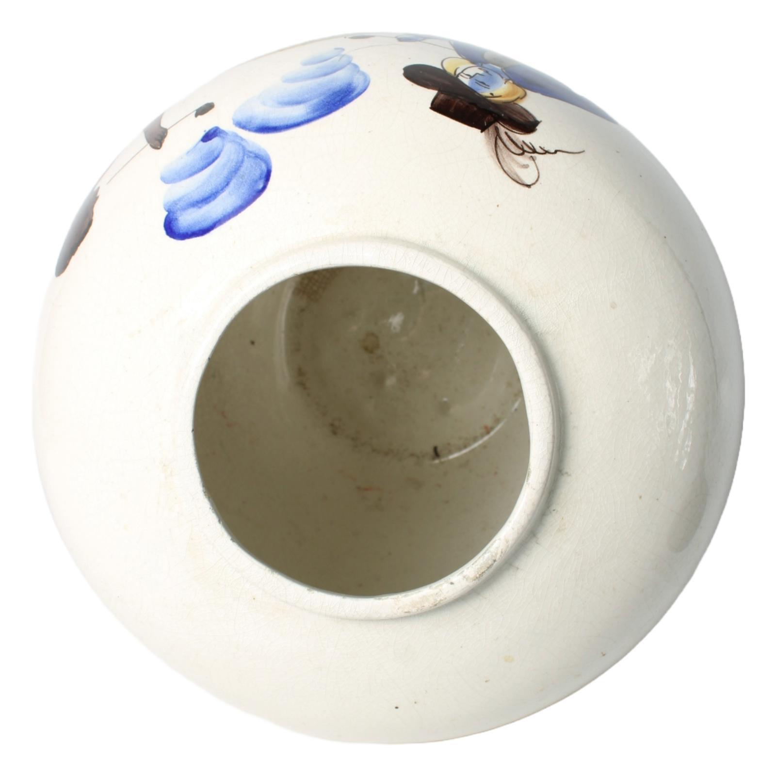 Hand-Painted Ceramic Tobacco Jar with Colonial Imagery and Brass Lid | "TABACK"