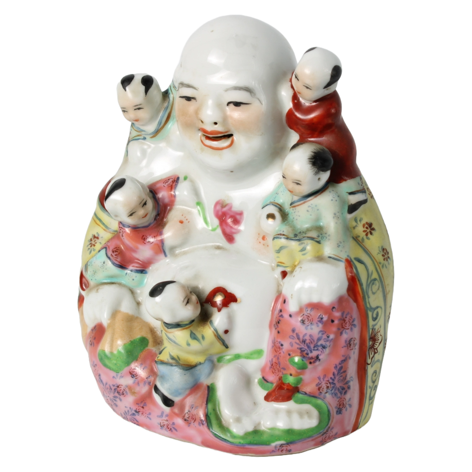 Antique Famille Rose Laughing Buddha with Five Children – Chinese Porcelain