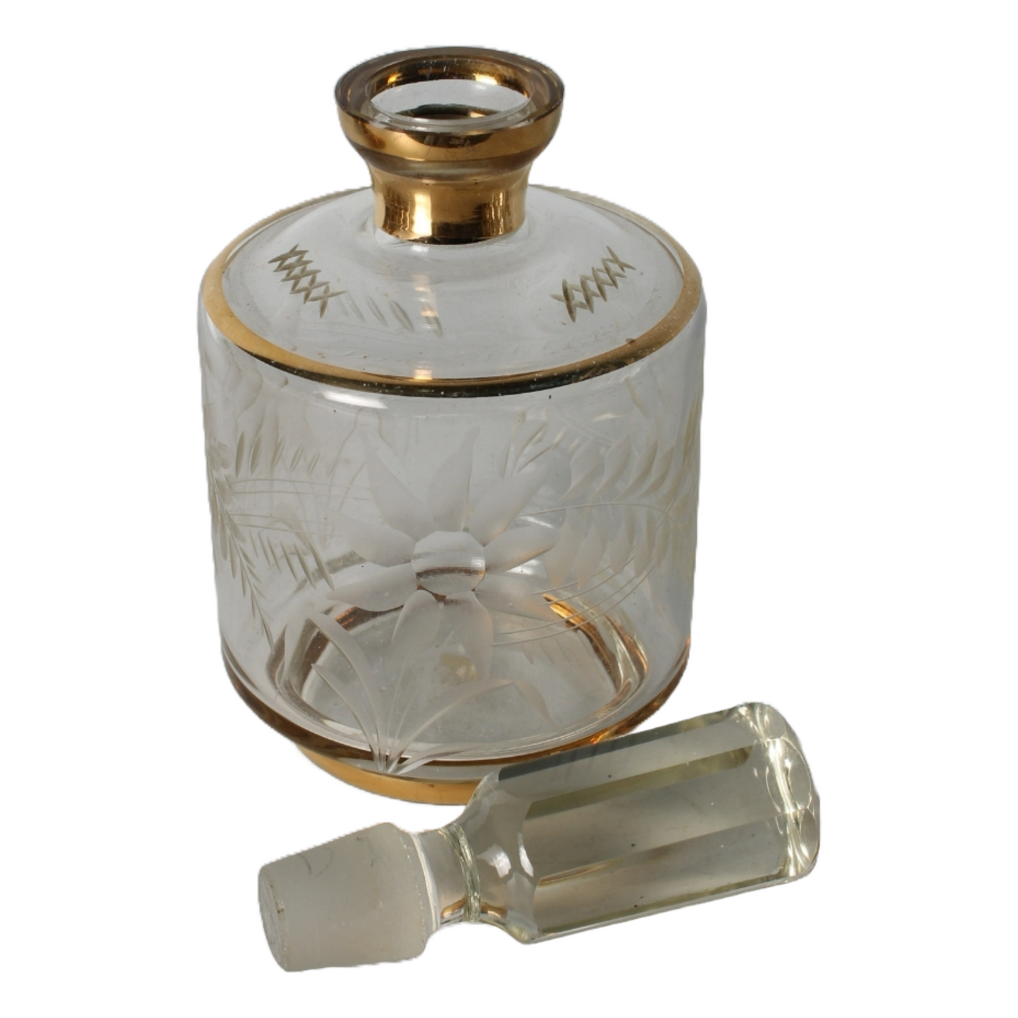 Antique Art Deco Perfume Set | Etched Glass with Gilding | Luxury Vanity