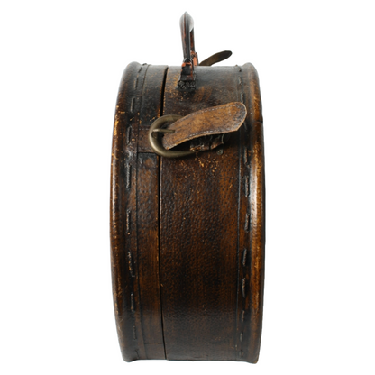 Antique round hat box with leather handle and straps – elegant ladies' travel