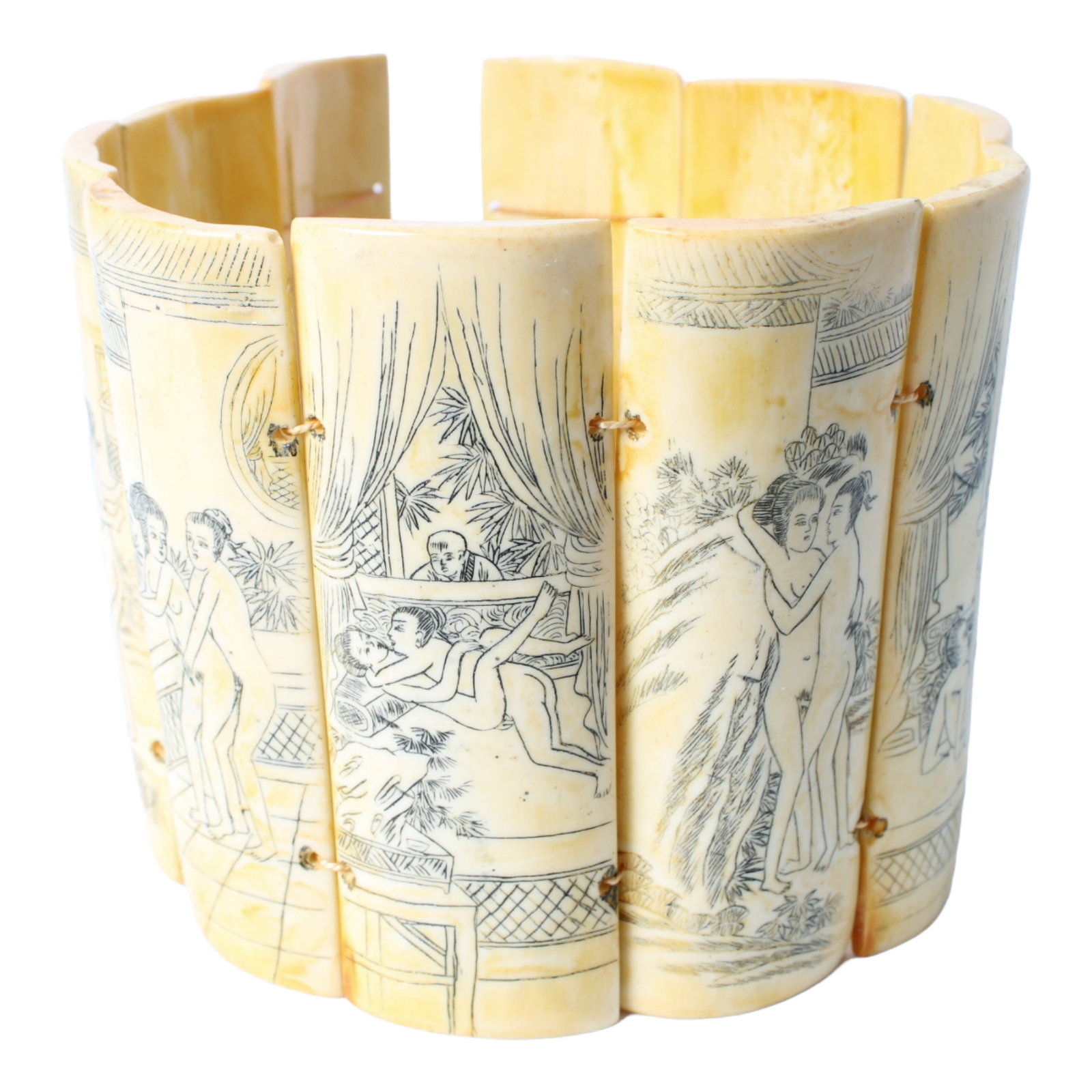 Antique Chinese/Japanese Erotic Folding Book | 19th-Century Bone/Harmonica book