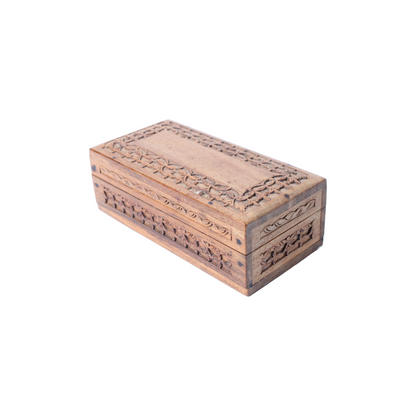 Hand-Carved Wooden Storage Box from India with Floral Motifs
