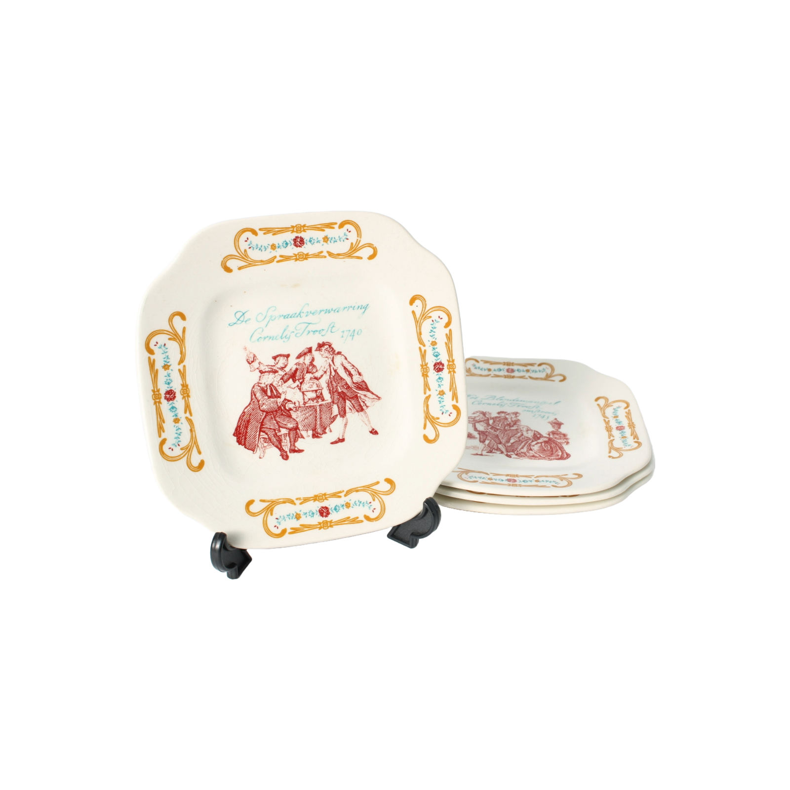 Set of Four Decorative Cornelis Troost Wall Plates, Boch Frères, Belgium