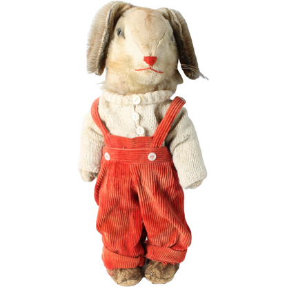 Antique Pair of Rabbit Dolls – Handmade Fabric Outfits – Rare Collectible Toy