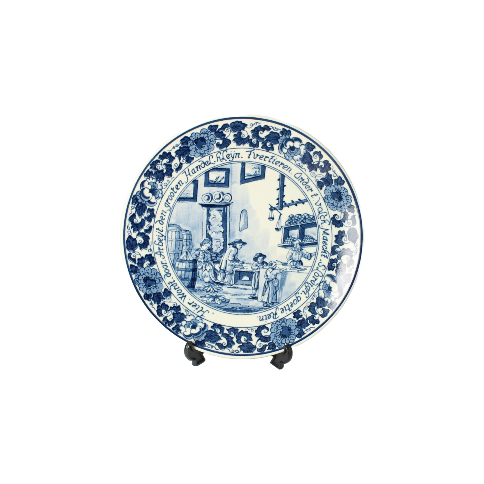 Hand-Painted Delft Blue Plate with Traditional Bakery Scene, 20th Century