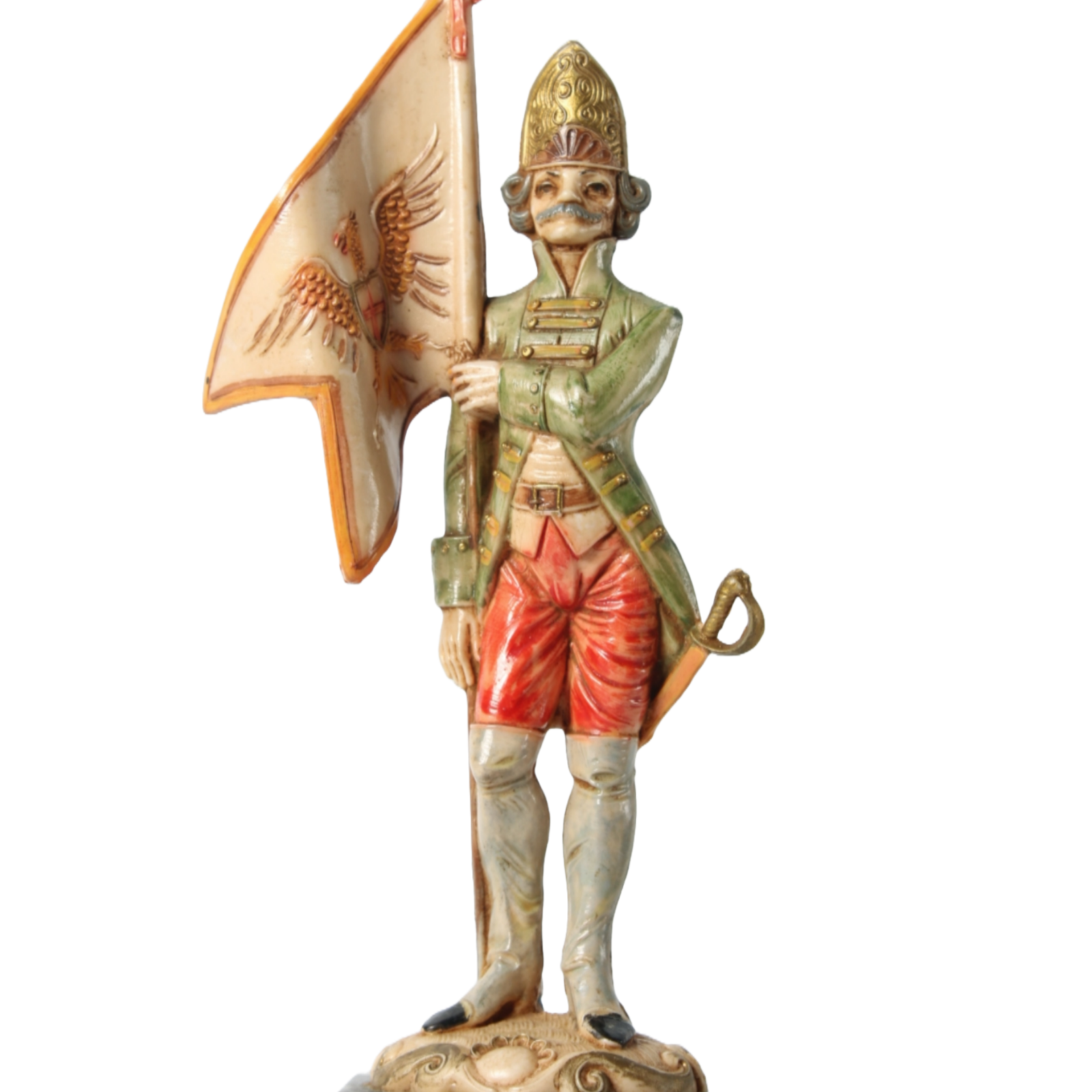 Hand-Painted Italian Soldier Figurine on Genuine Carrara Marble Base