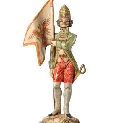 Hand-Painted Italian Soldier Figurine on Genuine Carrara Marble Base