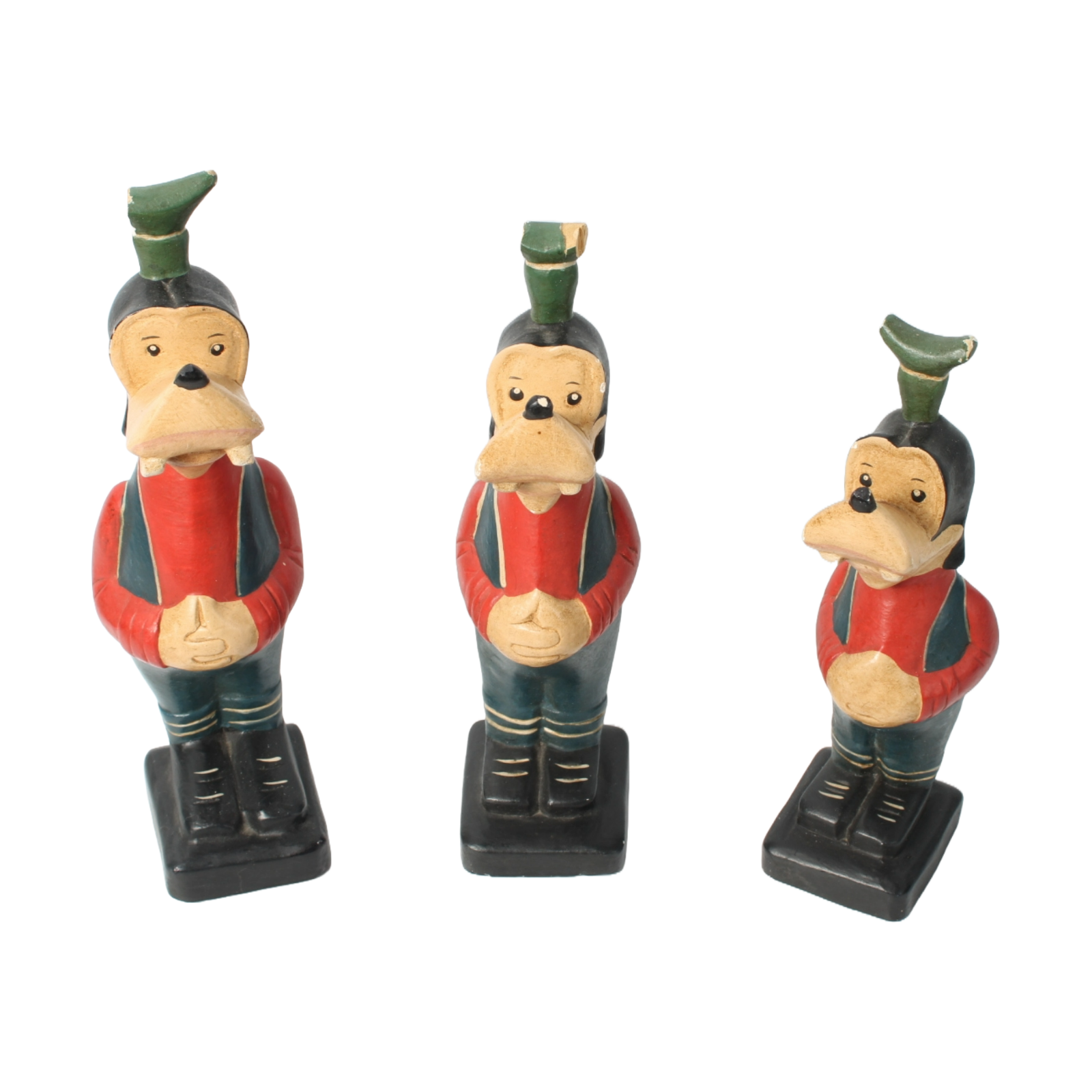 Set of Three Wooden Goofy Figurines – Walt Disney Collectibles – 25.5 cm Tall