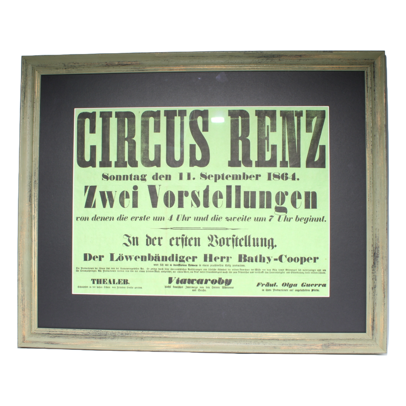 Rare Original 19th-Century Circus Renz Poster from 1864 | Professionally Framed