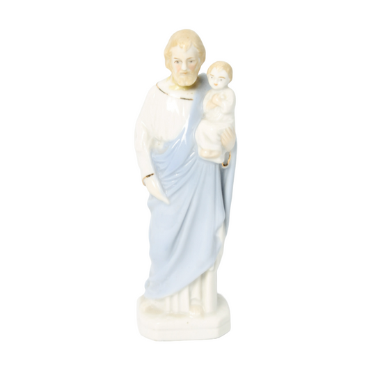 Hand-Painted Porcelain Saint Joseph Statue with Child Jesus - Dated 2006