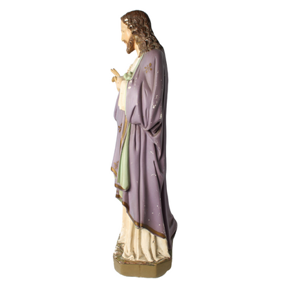 Antique Sacred Heart of Jesus Statue | Plaster | Hand-Painted | 1900-1925 | 65cm