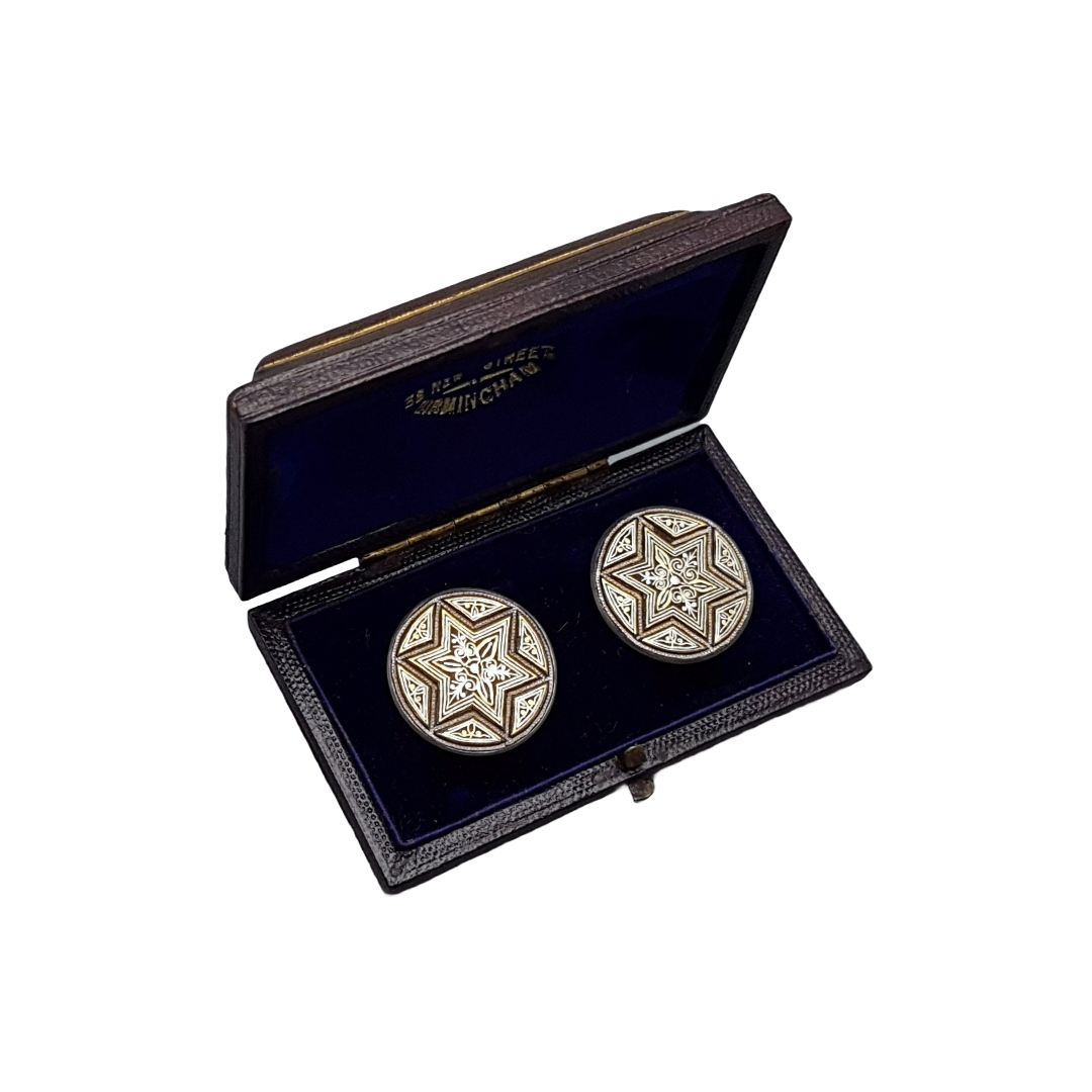Rare Art Deco Cufflinks ca. 1925 in Original Box by W. Wray Birmingham