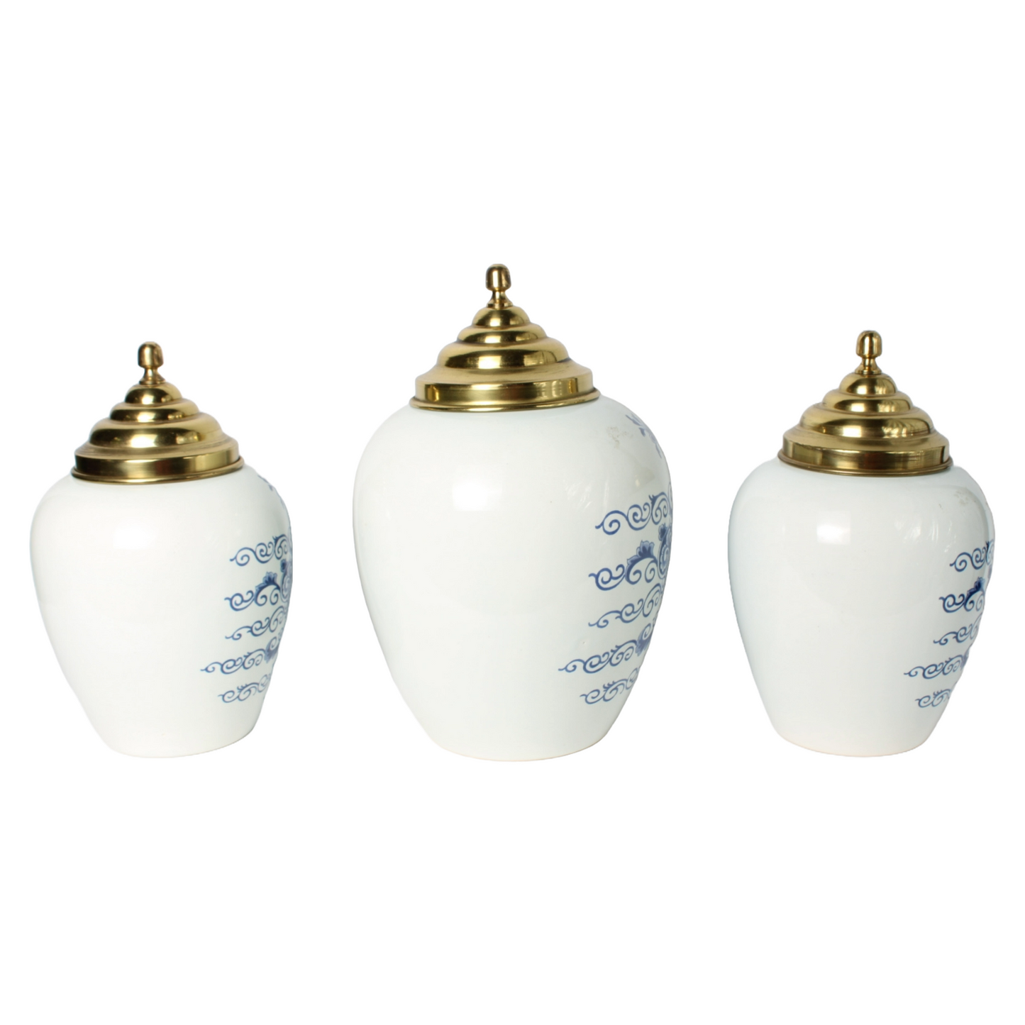 Set of three Delft Blue tobacco jars with brass lids – Royal Delft De Porceleyne