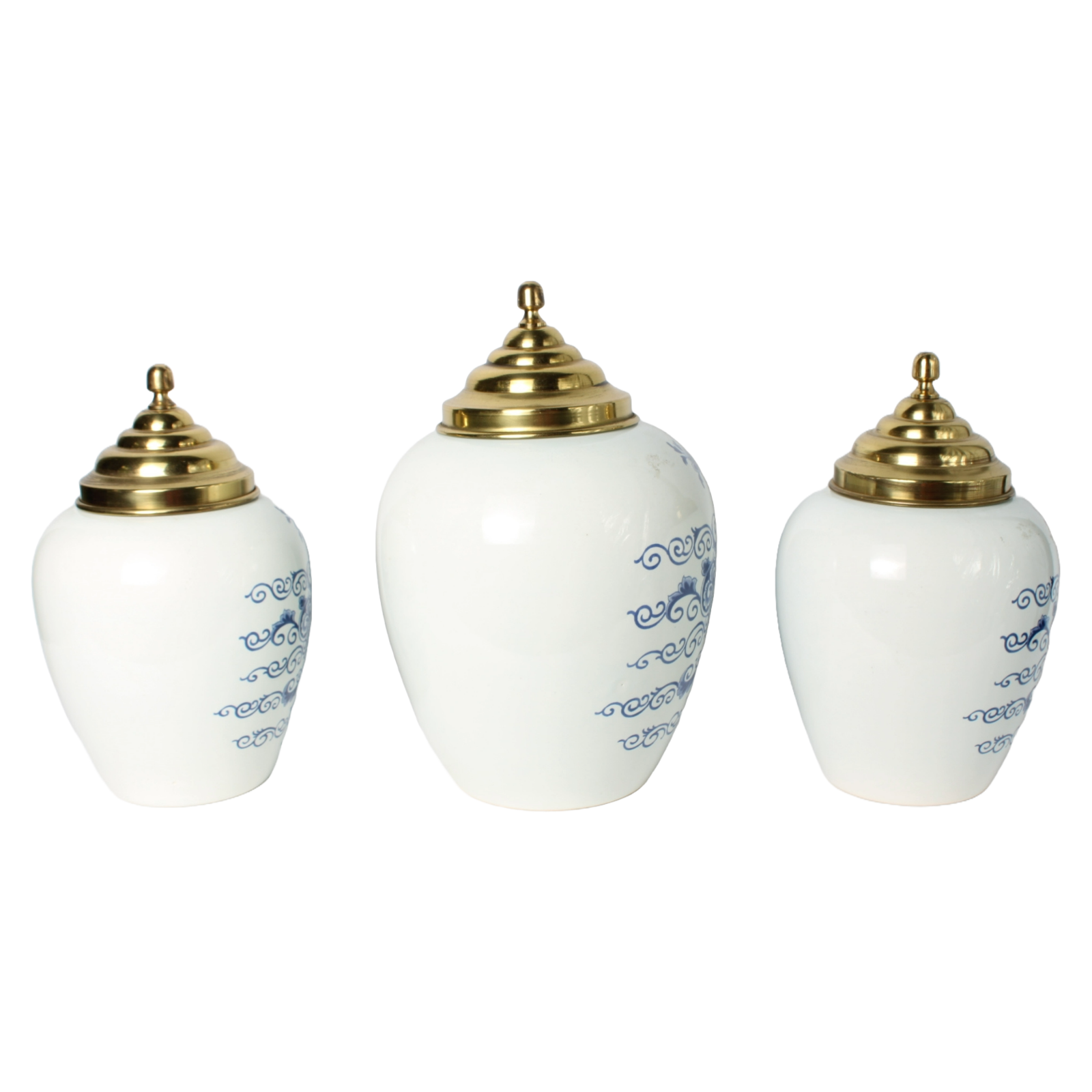 Set of three Delft Blue tobacco jars with brass lids – Royal Delft De Porceleyne