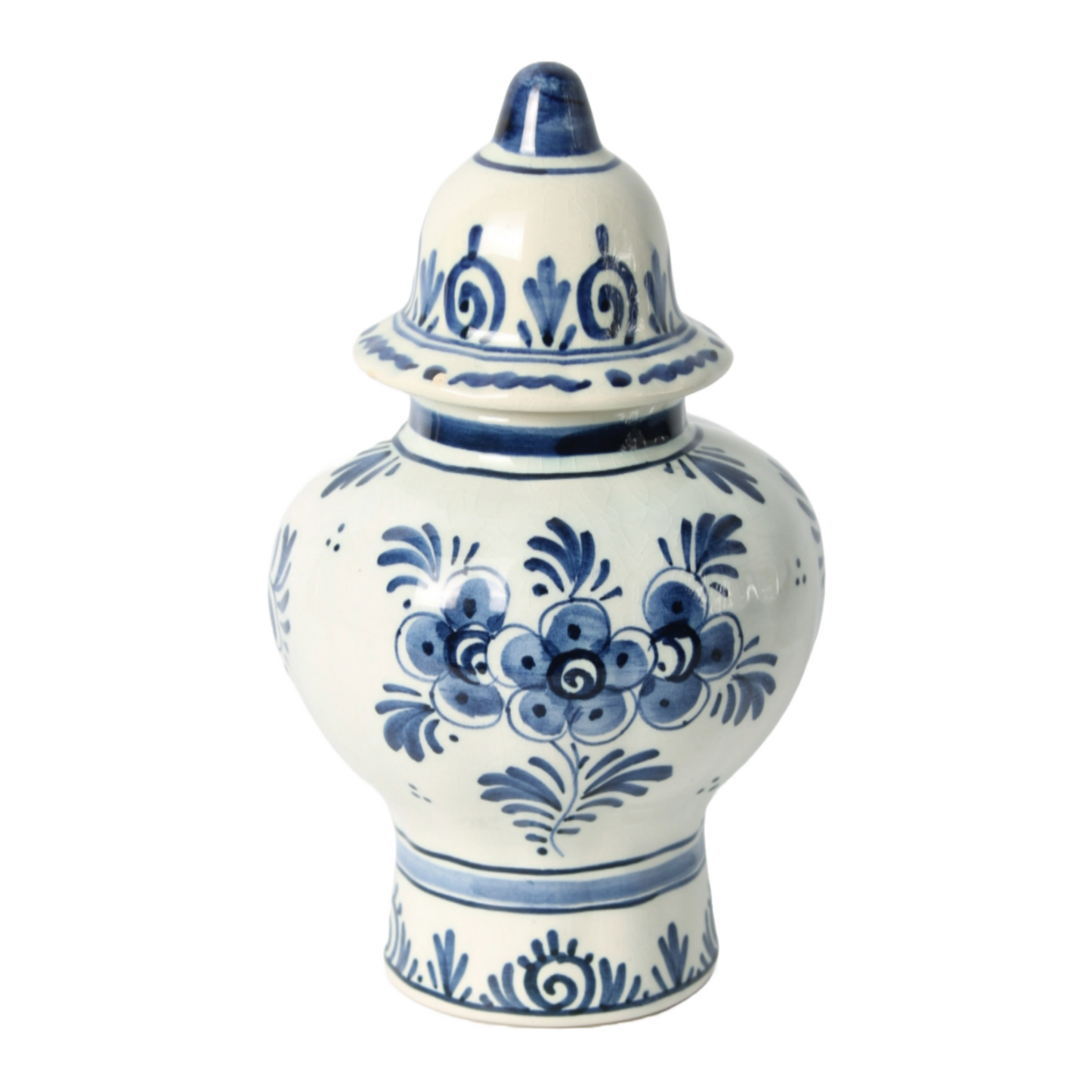 Hand-Painted Delft Blue Ceramic Vase with Lid, Floral Design, Dutch Vintage,