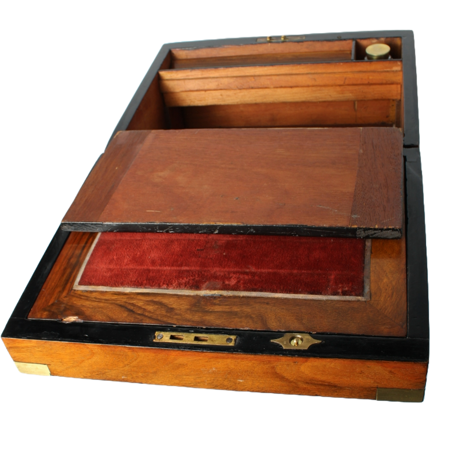 Antique Wooden Writing Box | Brass Details and Inscription | 1899 | Mahogany