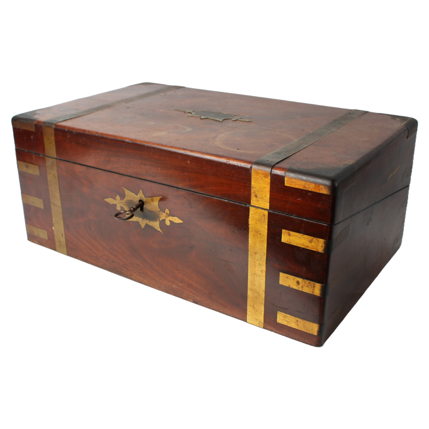 19th Century Writing Box – Antique Wooden Portable Desk with Brass Fittings
