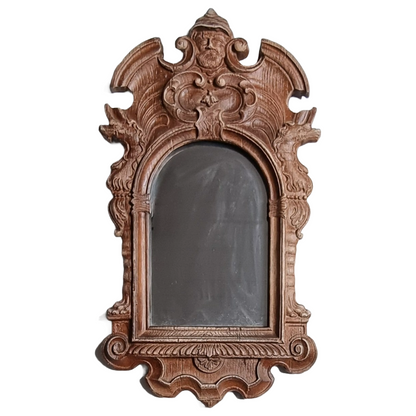 Antique Wooden Mirror Panel with Hidden Painting – Dutch Harbor Scene