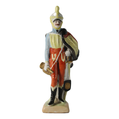 Antique Porcelain Cavalry Trumpeter Figurine in Colorful 19th Century Uniform,