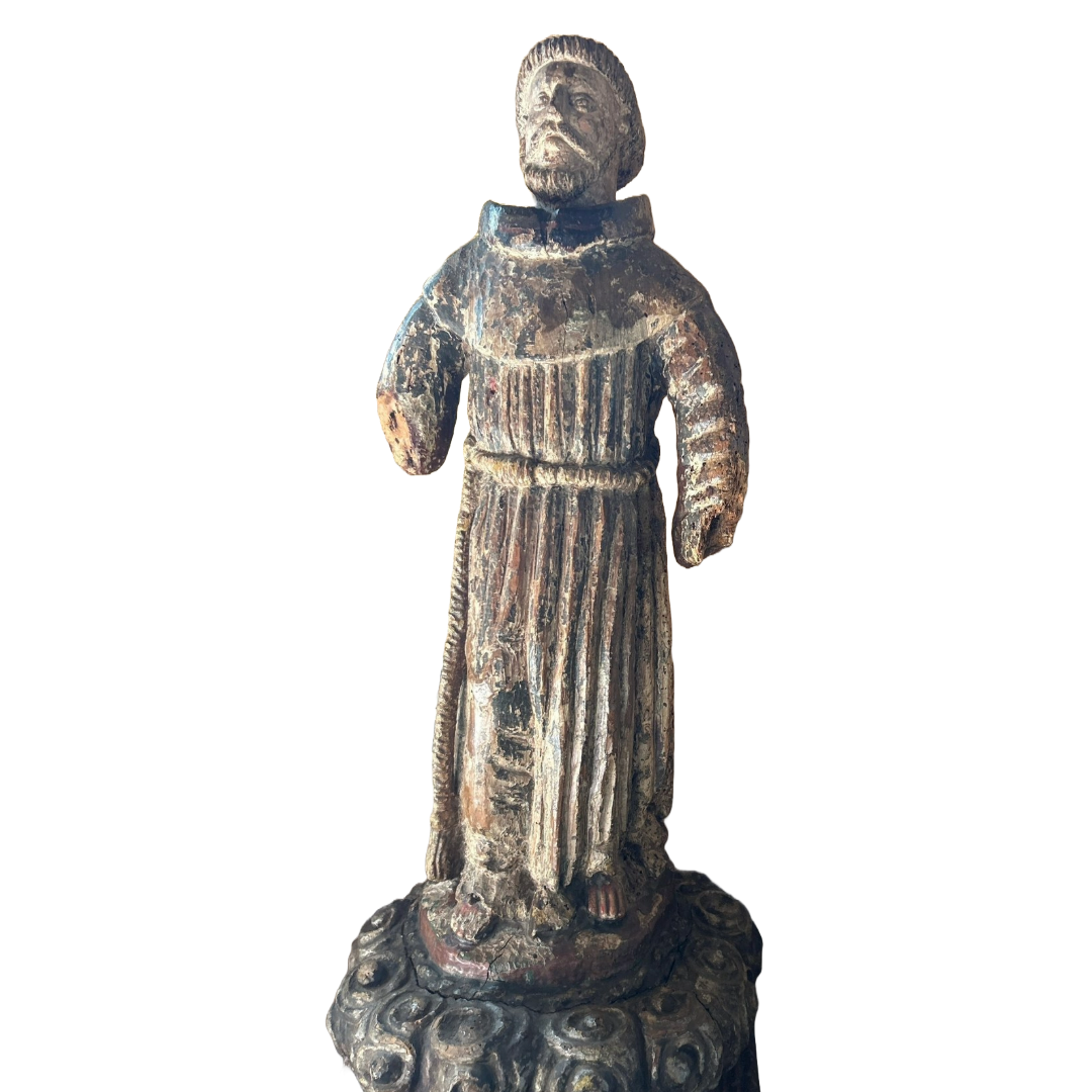 Rare 17th Century Spanish Colonial Wooden Statue of Saint Francis of Assisi