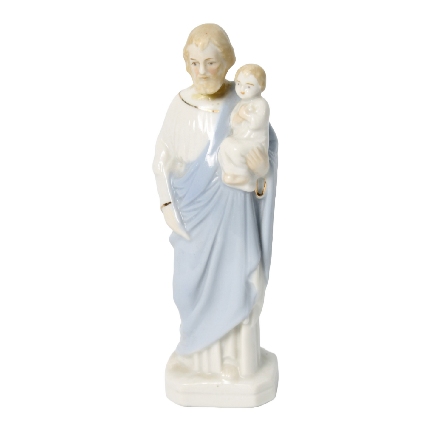 Hand-Painted Porcelain Saint Joseph Statue with Child Jesus - Dated 2006