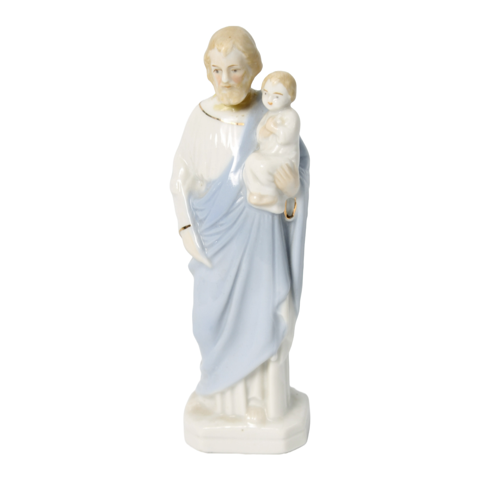 Hand-Painted Porcelain Saint Joseph Statue with Child Jesus - Dated 2006