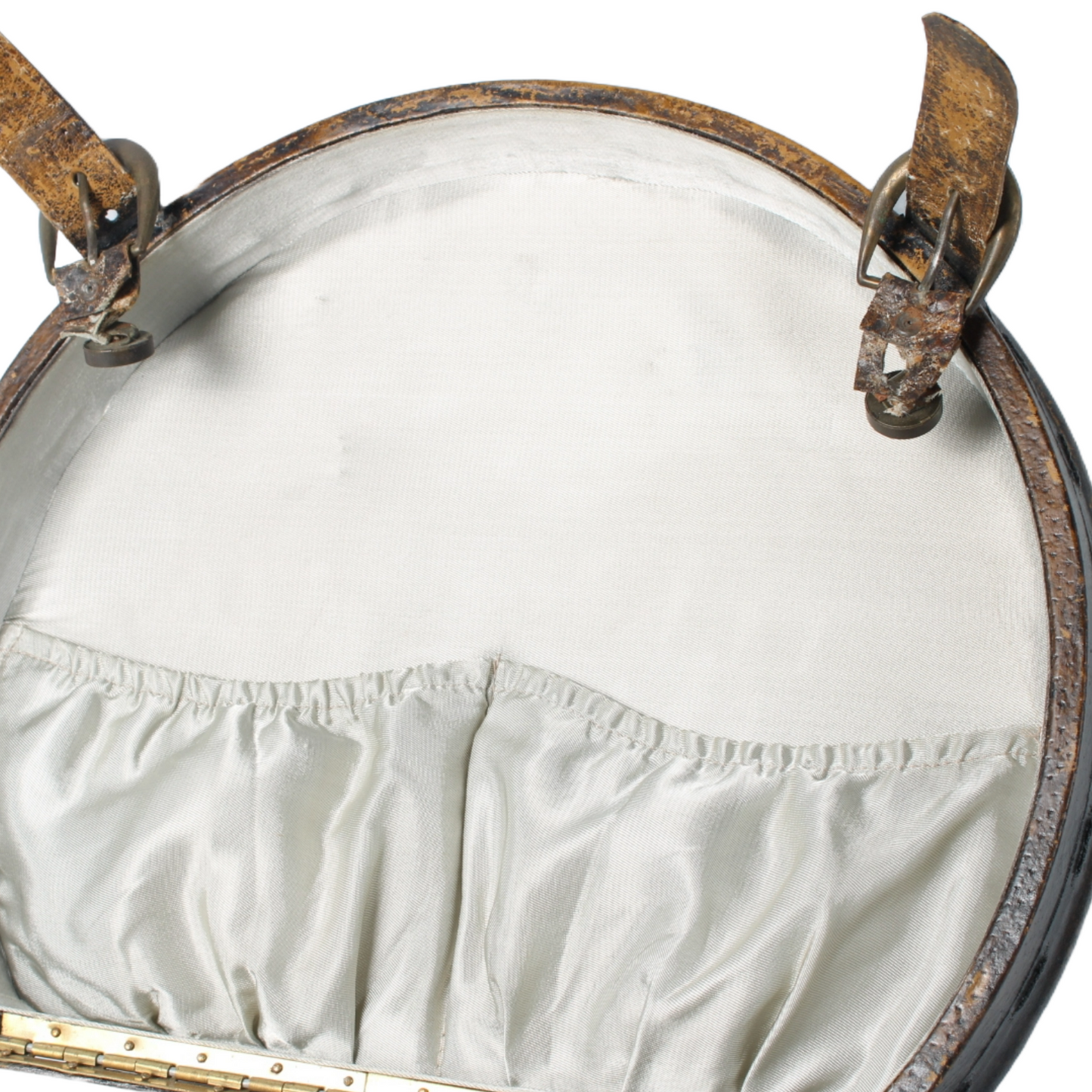 Antique round hat box with leather handle and straps – elegant ladies' travel