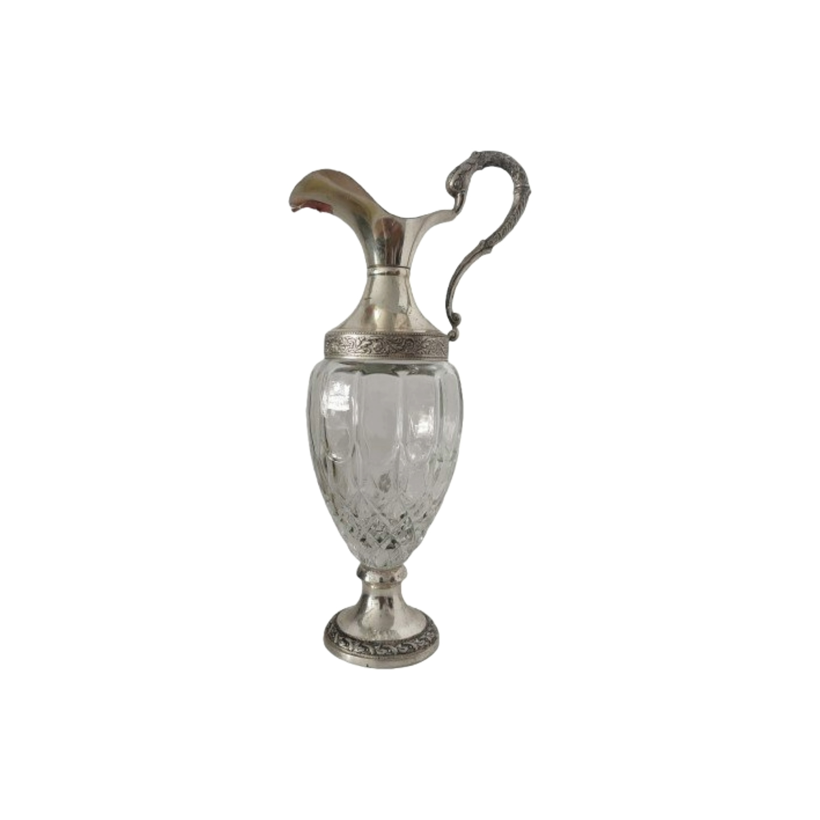 Vintage Silver-Plated Crystal Brandy Decanter, Gio Buton, Italy, Circa 1950-1960