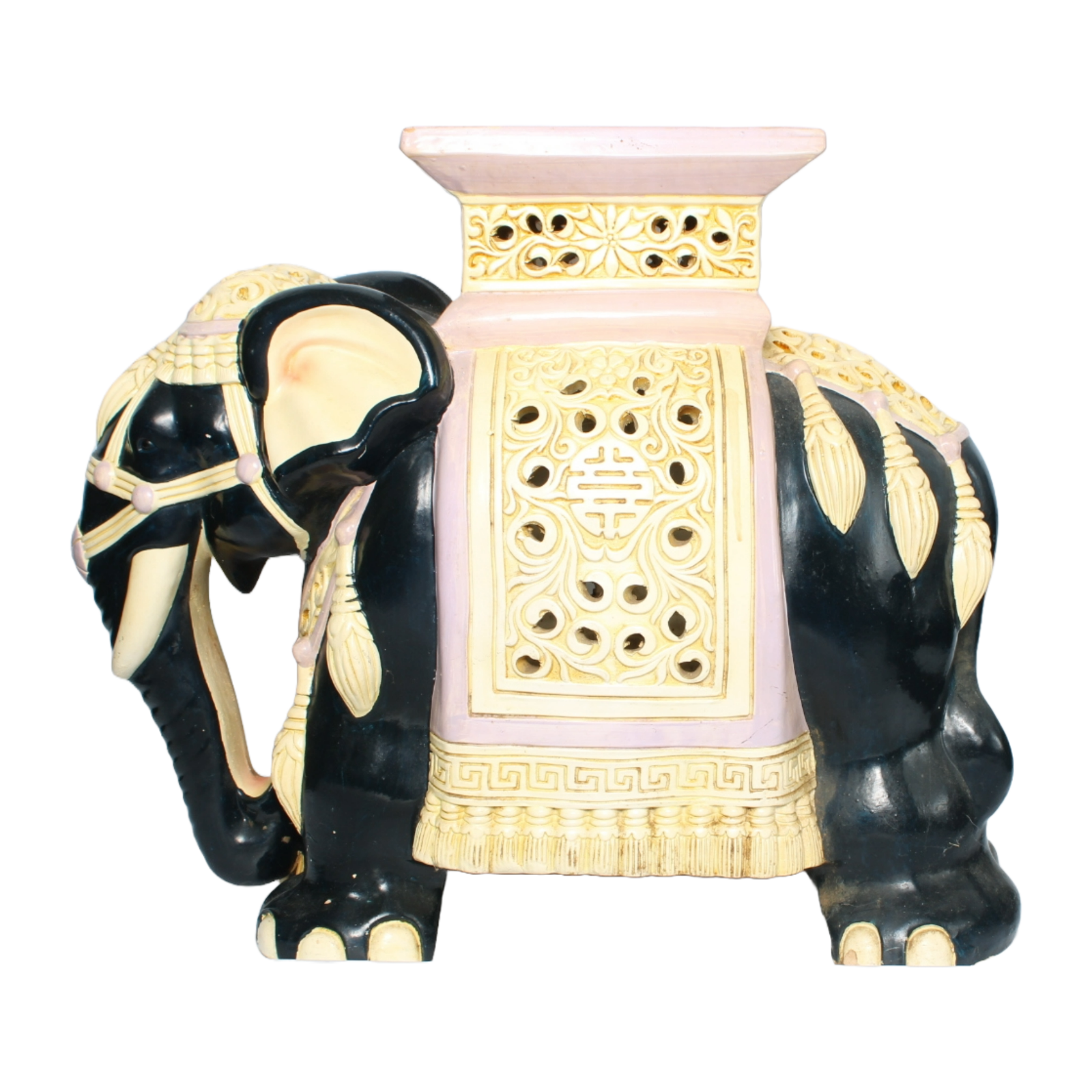 Unique Hand-Painted Ceramic XXL Elephant Plant Stand - Hollywood Regency Style