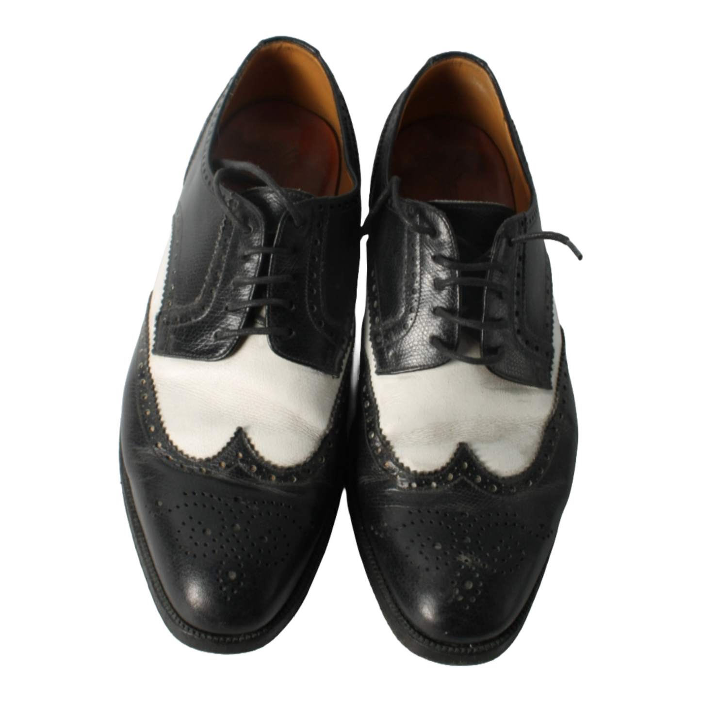 Vintage Black & White Yanko Brogue Shoes, Handcrafted Leather Spectator Shoes