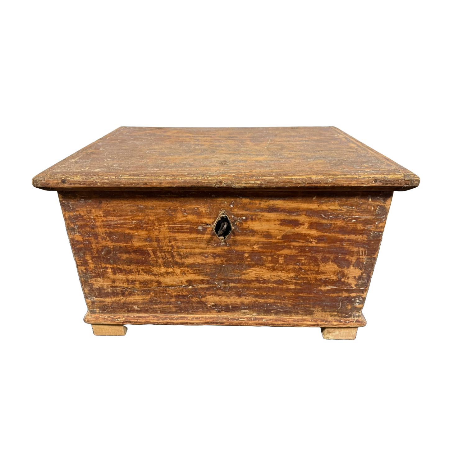 Antique Swedish Handmade Wooden Storage Chest, Rustic Charm, ca. 1900, Unique Pi