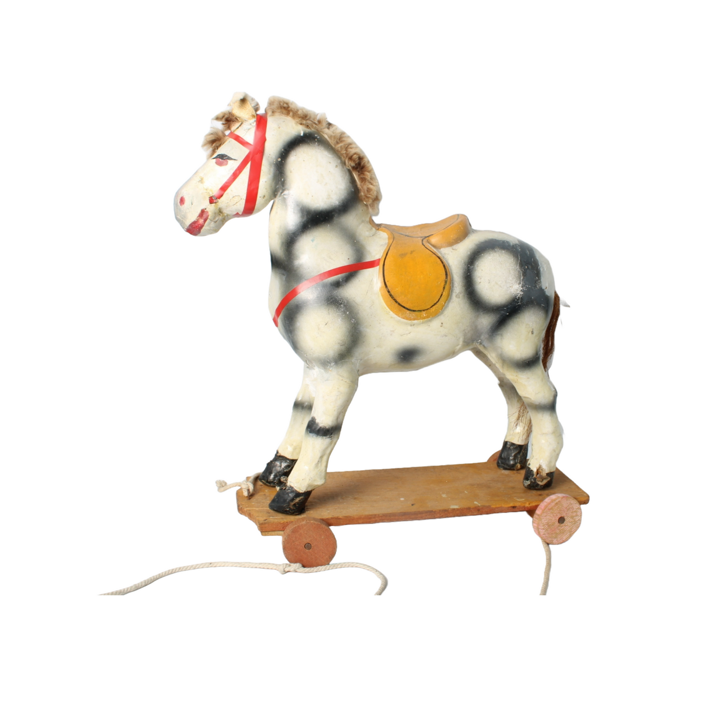 Antique Handcrafted Papier-Mâché Pull Horse on Wheels, French Toy, Circa 1900