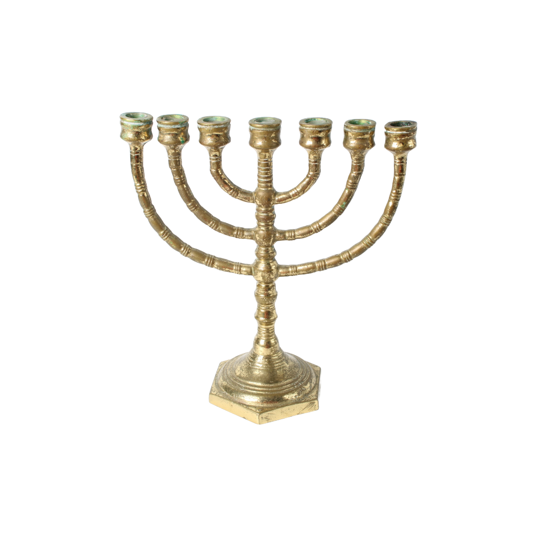 Antique Brass Menorah Candle Holder | Jewish Seven-Branched Candelabrum