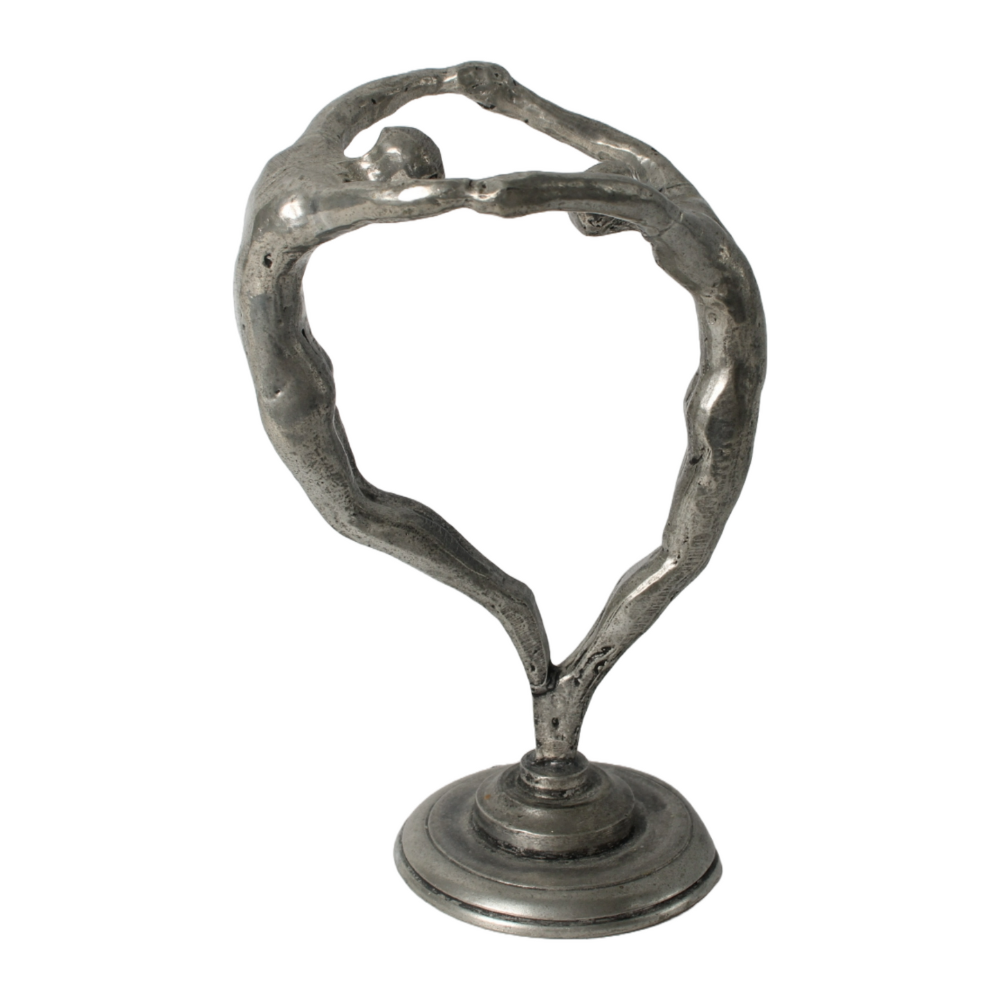 Abstract Pewter Sculpture – Stylized Two-Figure Artwork, Circular Design