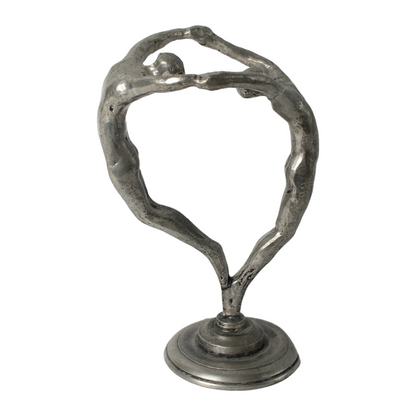 Abstract Pewter Sculpture – Stylized Two-Figure Artwork, Circular Design