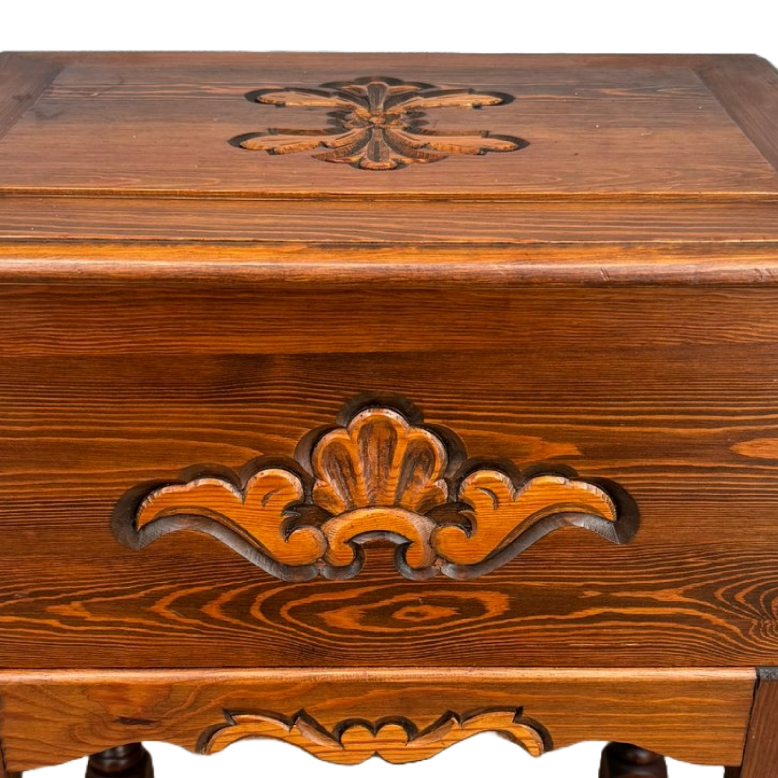 Vintage Scandinavian Sewing Chest on Legs with Hand-Carved Details