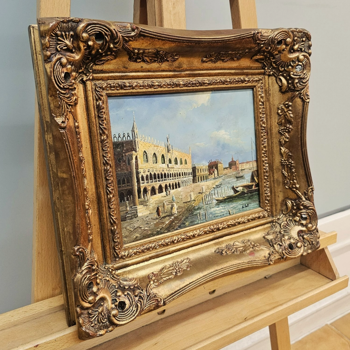 Original 20th-Century Oil Painting “View of Venice” by A. Ponti