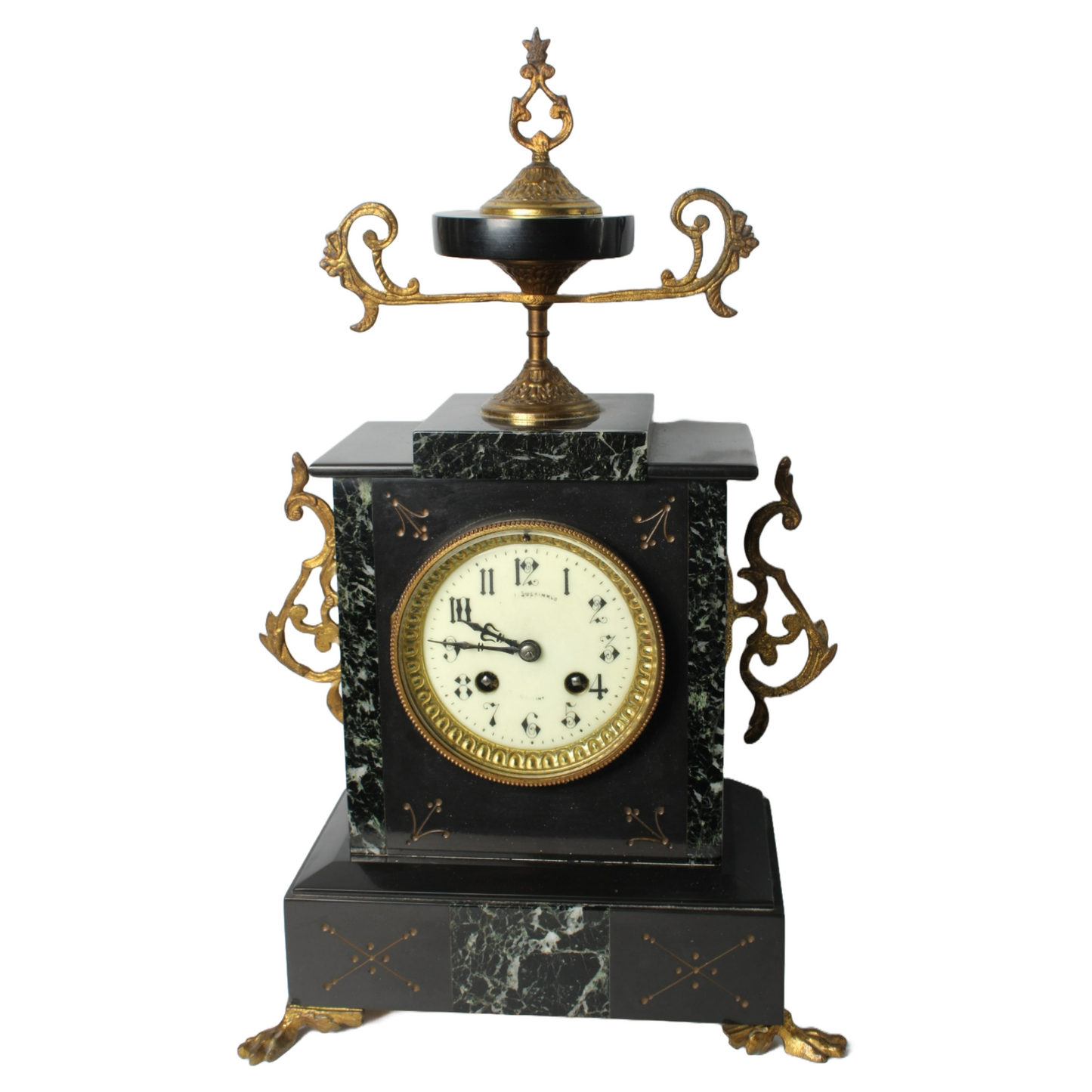 Exclusive Antique Mantel Clock Set with Candelabras by "Gussinklo Utrecht"