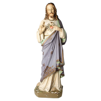 Antique Sacred Heart of Jesus Statue | Plaster | Hand-Painted | 1900-1925 | 65cm