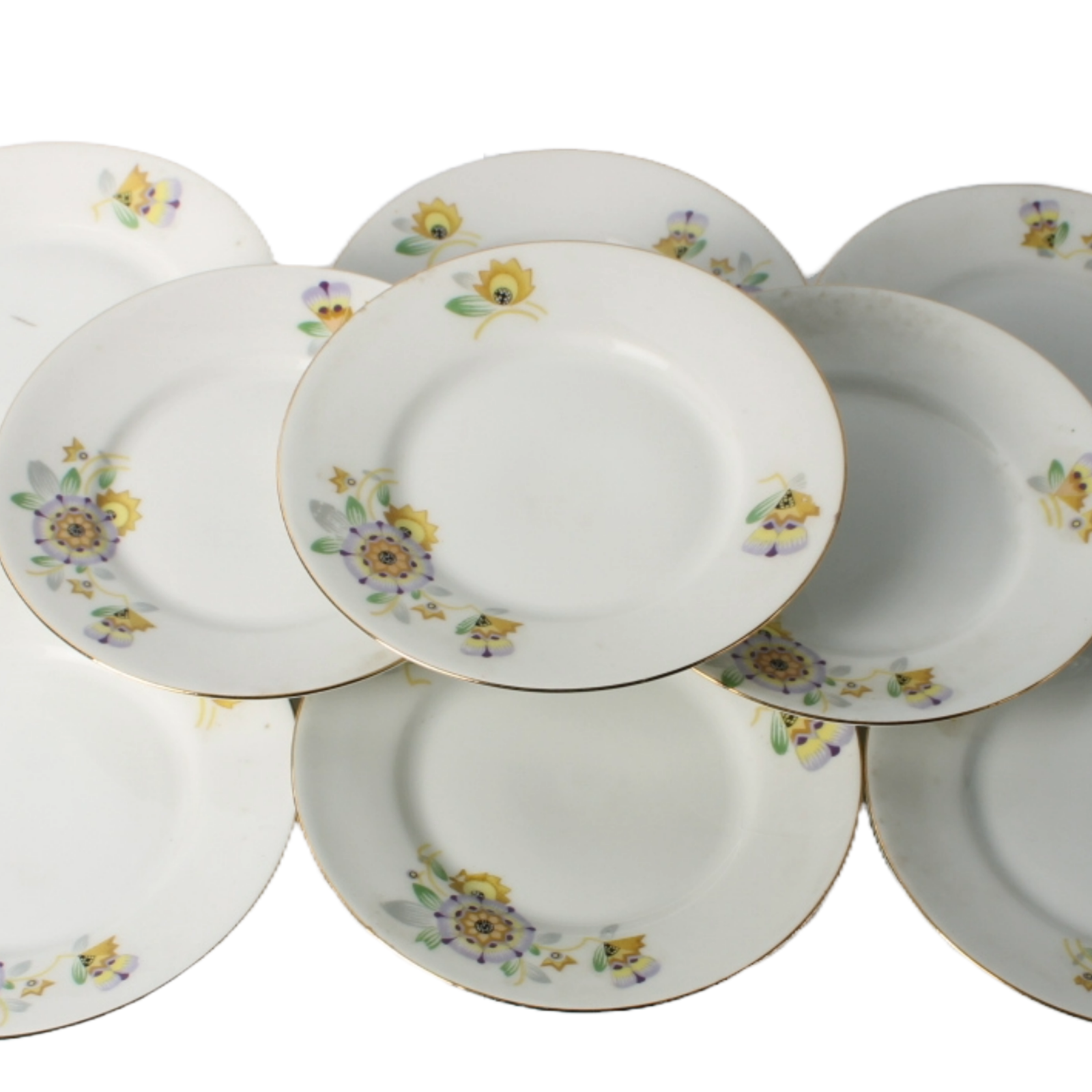 Set of 11 Vintage Windsor Dessert Plates with Floral Motifs and Gold Trim