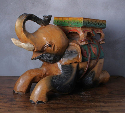 Unique Hand-Carved Elephant Plant Stand/Side Table - Symbol of Good Luck